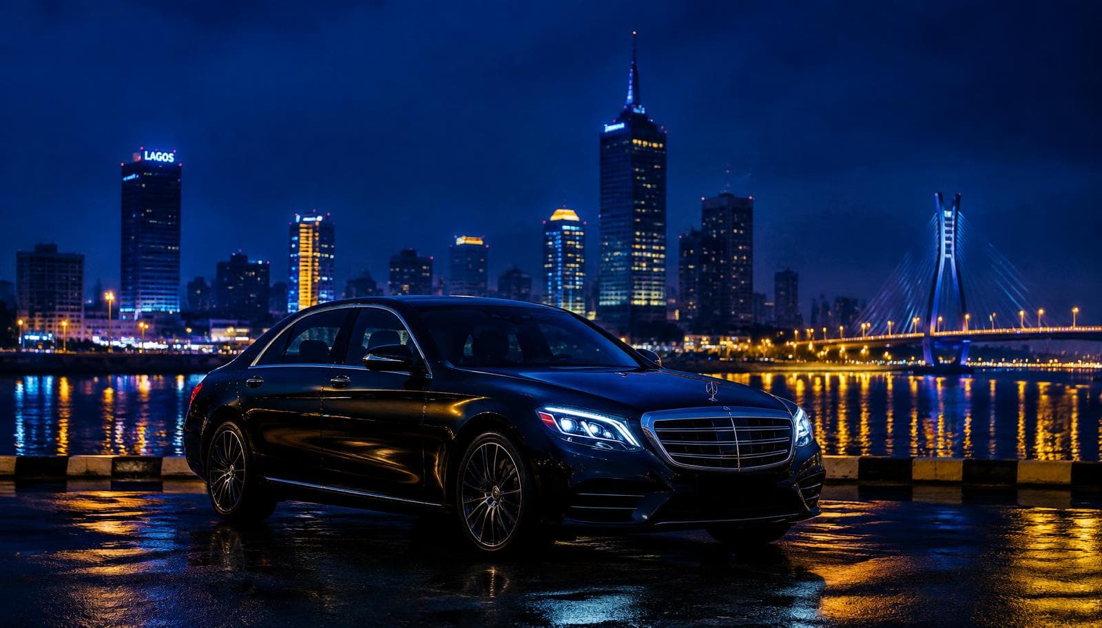 Executive sedan at night in Lagos